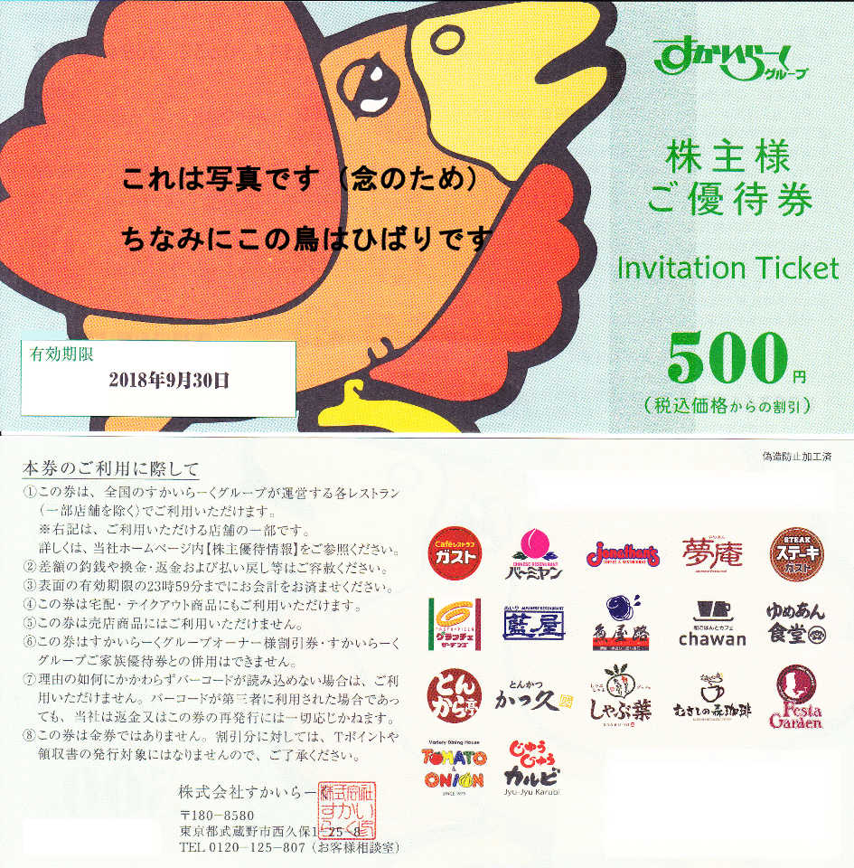 すかいらーくの初代株主優待券