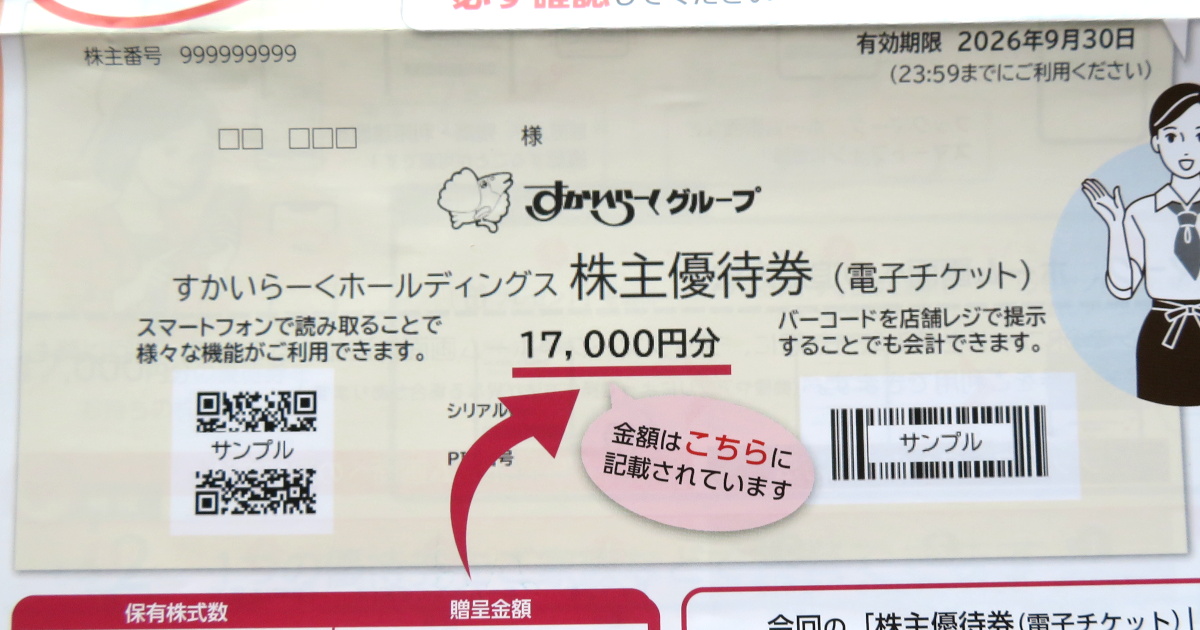 すかいらーくの株主優待券電子チケット